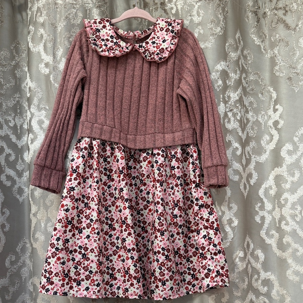 Floral Pink Knit Long Sleeve Kids Dress Size 5